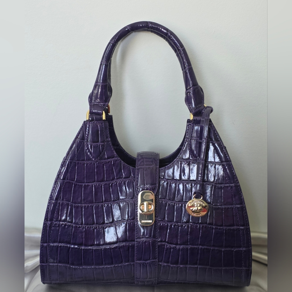 Brahmin Adrian Satchel Purple Croc Embossed Leather Voltage Violet NWT - Picture 2 of 16